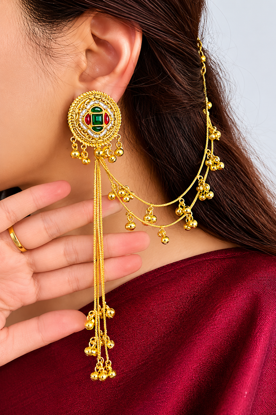 Gulnaar Latkan Earrings with Kaanchain