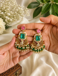 Emerald Pearl Chandbali Earrings