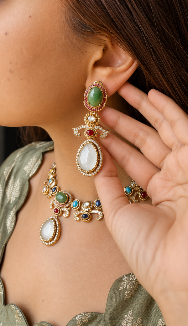 Navratan Necklace With Earrings