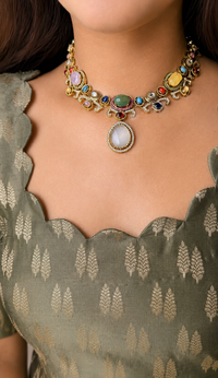 Navratan Necklace With Earrings