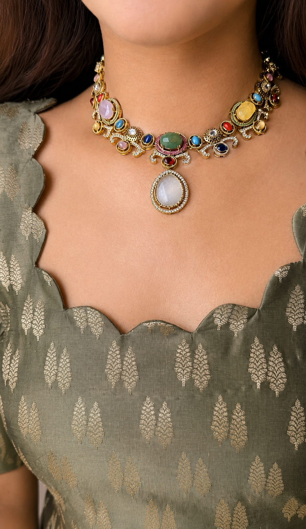 Navratan Necklace With Earrings
